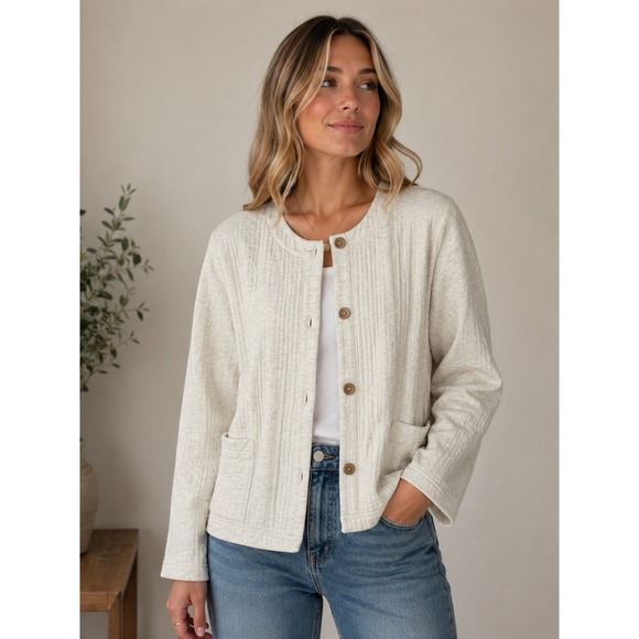 Pure Jill Jackets & Blazers - Pure Jill Jacket Women's Oatmeal Cotton Quilted Travel Career Preppy Size Large